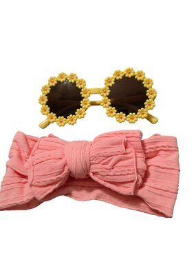 NWT-Yellow Floral Sunglasses & Pink Bow Headband Set (SKU#0499)